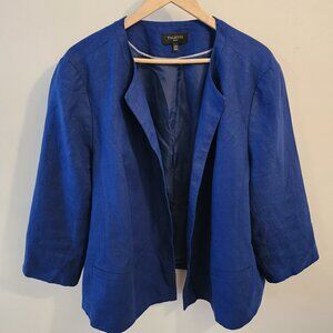 Talbots 100% Linen Open Front Blazer Jacket Women Sz 24W Cobalt Blue Fully Lined